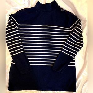 🔵 Dress Barn Retro Woman’s Sweater Navy Blue with White Stripes, Size Medi…